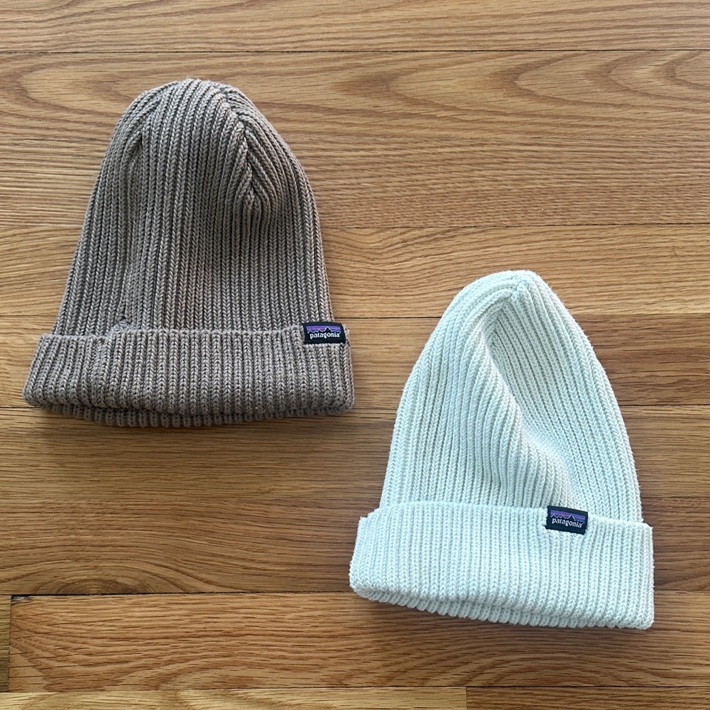 Set of 2 Patagonia women’s Fisherman’s Rolled Beanies - Tan and Cream